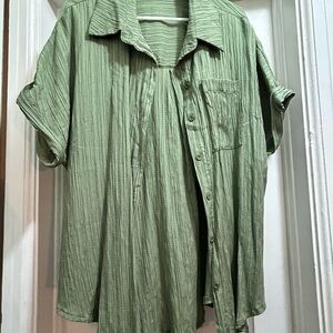 Oversized Crinkle Green Casual Shirt